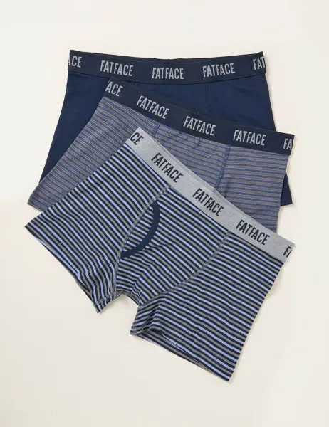 FatFace 3 Pack Cotton Rich Striped Boxers Navy Mix