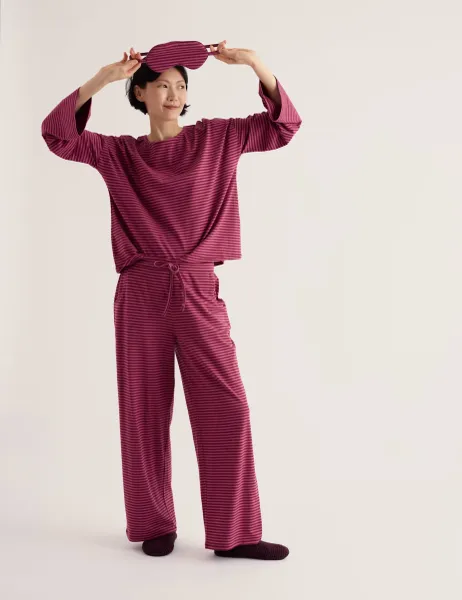 Seasalt Cornwall Cotton Rich Striped Pyjama Set with Eye Mask Red Mix