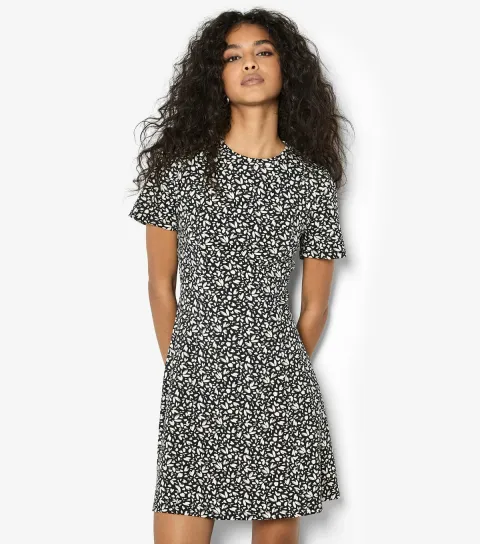 Women's Black Ponti Print Mini Dress