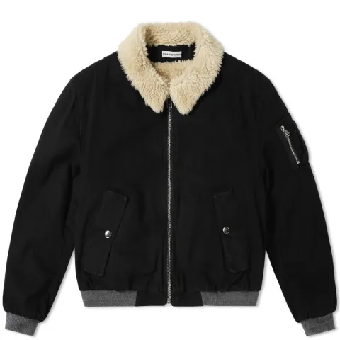 Faux Shearling Collar Denim Jacket