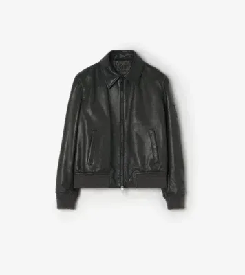 Leather Bloomsbury Bomber Jacket in Soot grey