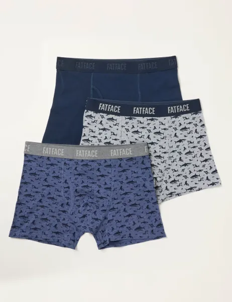 FatFace 3pk Cotton Stretch Boxers Blue Mix