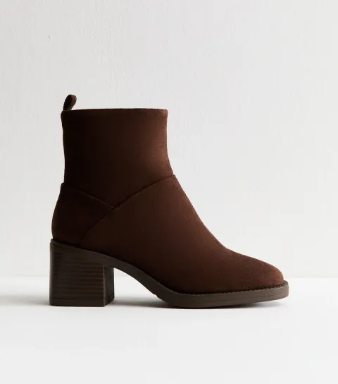 Women's Brown Faux Suede Heeled Ankle Boots Vegan