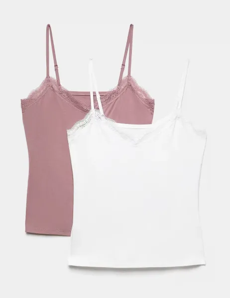Body by M&S 2 Pack Modal Rich Flexifit Lace Trim Vests Sugar Plum