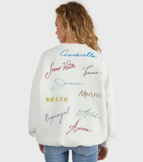 Women's White Embroidered Disney Princess Sweatshirt