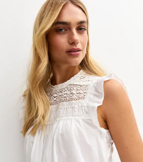 New Look Women's White Lace Panelled Sleeveless Top