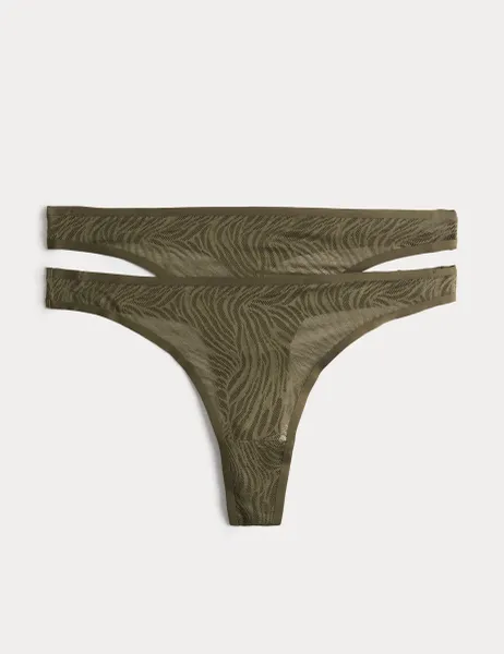 Body by M&S 2 Pack Body Lace Thongs Dark Olive