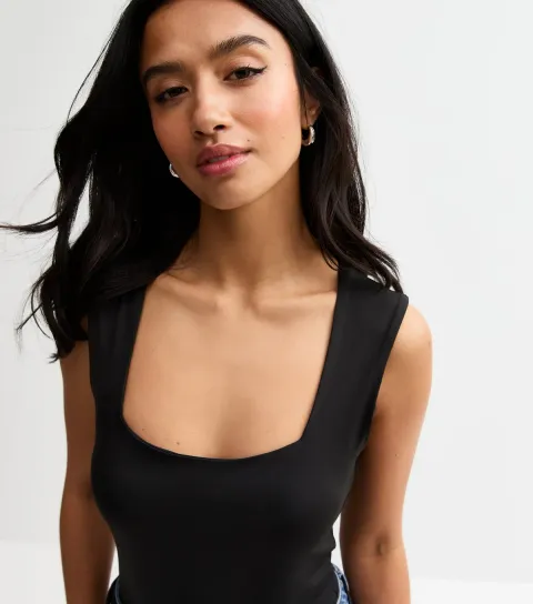 New Look Women's Petite Black Square Neck Bodysuit