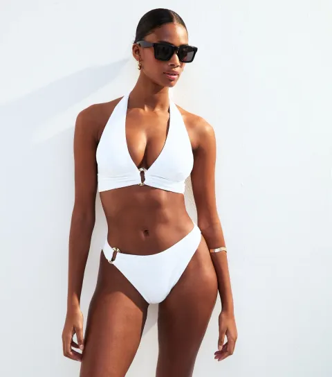 Women's Cream Textured Jersey Ring Detail Bikini Bottoms