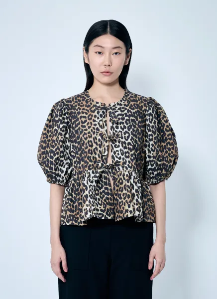Leopard Poplin Peplum Blouse