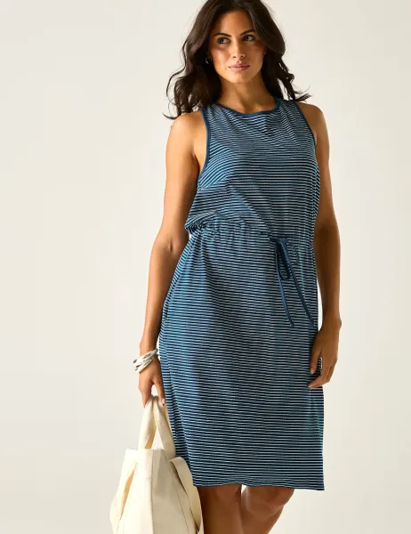 Regatta Amorie Cotton Rich Striped Waisted Dress Navy Mix