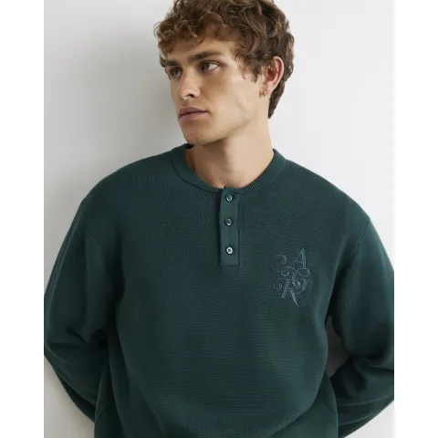 River Island Regular Fit Embroidered Henley Jumper
