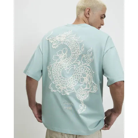 River Island Cotton Dragon Flower Embroidery T-Shirt