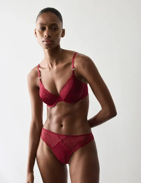 Autograph Silk & Lace High Leg Knickers Claret