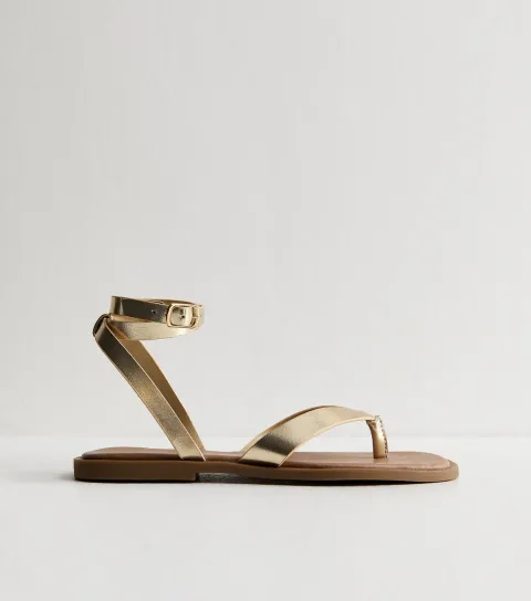 New Look Women's Gold Toe Post Wrap Around Ankle Strap Sandals