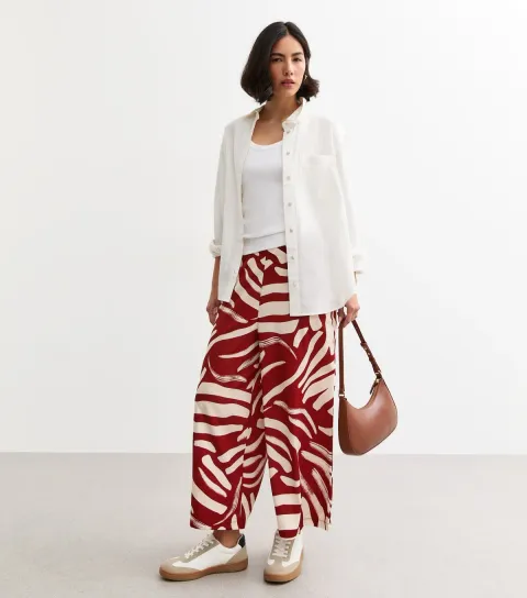 New Look Women's Brown Abstract Print Wide Leg Trousers