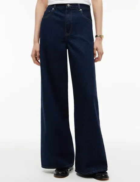 Tommy Hilfiger High Waisted Faded Wide Leg Jeans Dark Blue