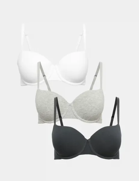 Marks & Spencer 3pk Cotton Rich Wired Balcony Bras A-E Dark Pewter