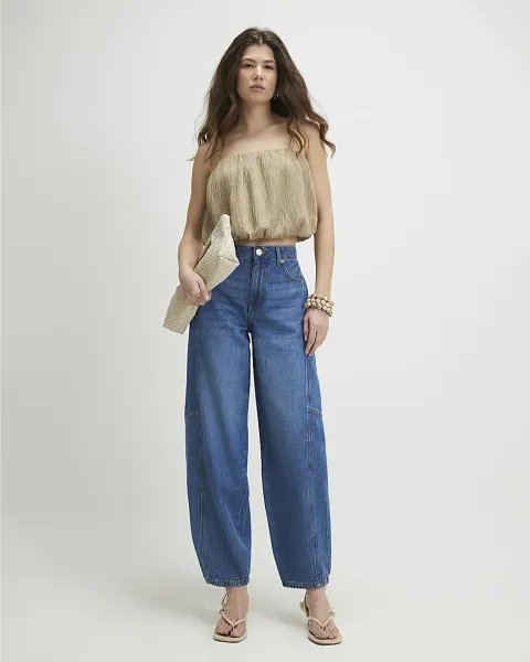 River Island Elastic Back Soft Barrel Leg Jeans