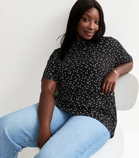 Women's Plus Size Black Spot Print T-Shirt Curves