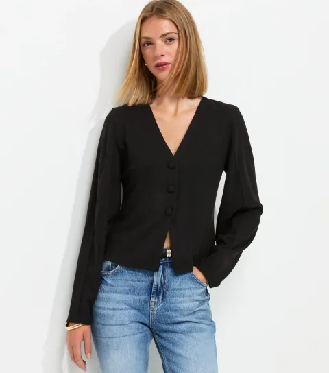 Women's Black Soft Touch V Neck Cardigan