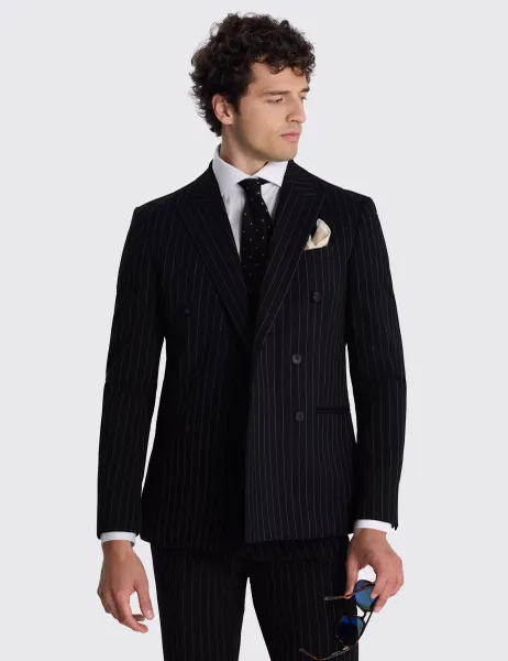 Moss Slim Fit Striped Double Breasted Suit Jacket Navy