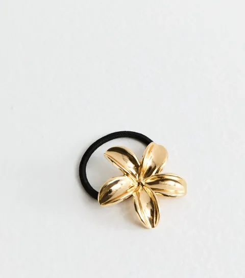 Gold Tone Tropical Flower Hair Tie