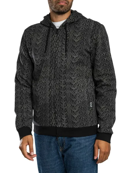 Brand Pattern Zip Hoodie