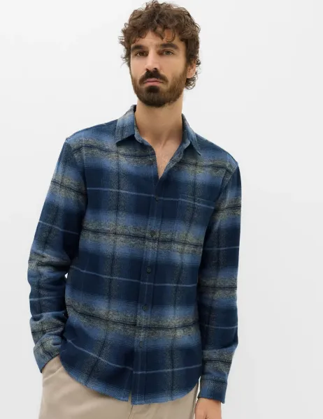 Marks & Spencer Pure Cotton Grindle Flannel Shirt Blue Mix