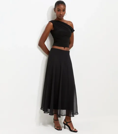 Women's Black Chiffon Circle Skirt