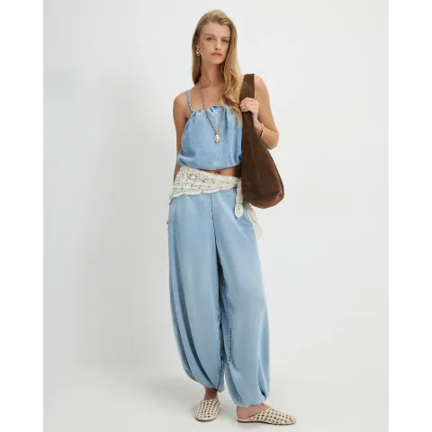 River Island High Waisted Denim Balloon Leg Trousers