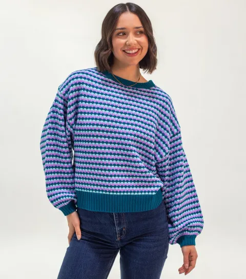 Women's Multicolour Geometric Stripe Knitted Jumper