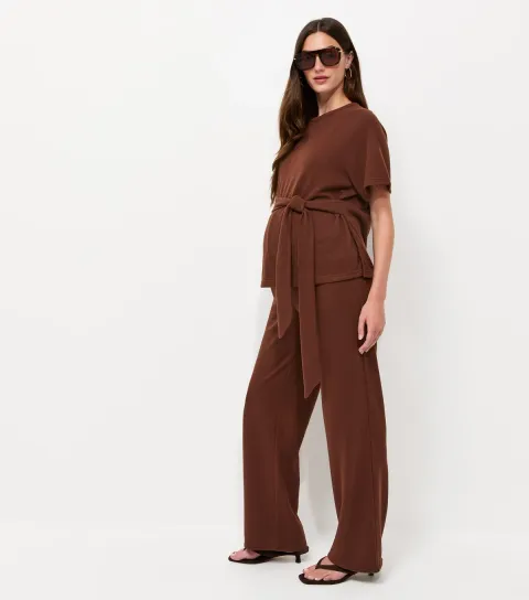Women's Maternity Brown Soft Touch Wide Leg Trousers