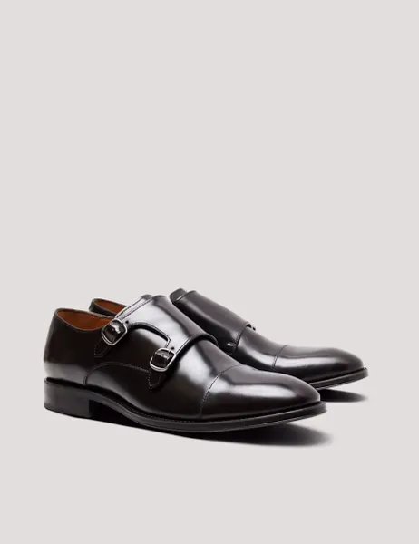 Hawes & Curtis Leather Double Monk Strap Shoes Black