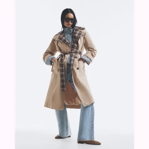 River Island Check Collar Trench Coat