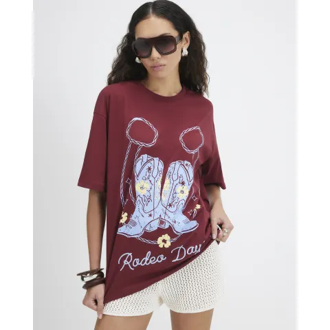 River Island Burgundy Cotton Rodeo Western T-Shirt