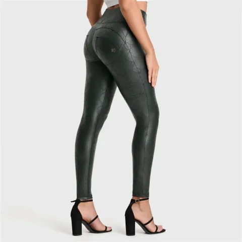 Freddy WRUP Python Faux Leather Limited Edition - High Waisted - Full Length - Forest Mist