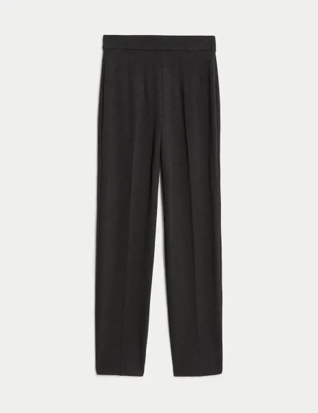 Marks & Spencer Jersey Straight Leg Trousers with Stretch Charcoal