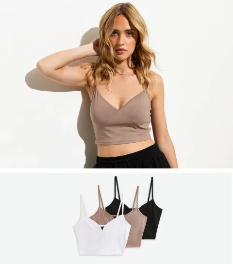 Women's 3 Pack of Crop Stretch-Cotton Bralet Tops