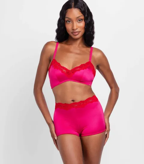 Women's Bright Pink Lace Trimmed Bralette