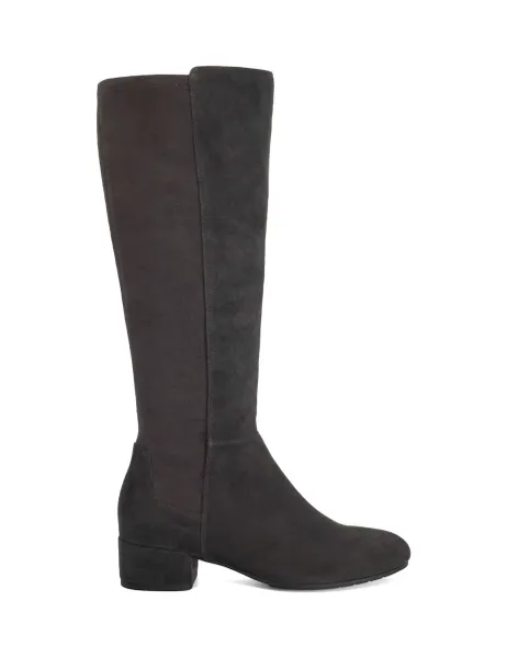 Dune London Suede Block Heel Knee High Boots Dark Grey