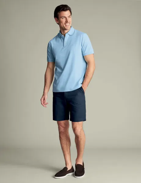 Charles Tyrwhitt Linen Blend Flat Front Shorts Dark Blue