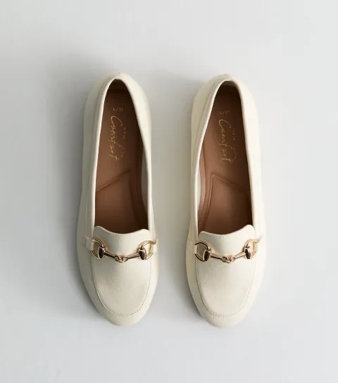 Women's Off White Faux Leather Horsebit Detail Loafers