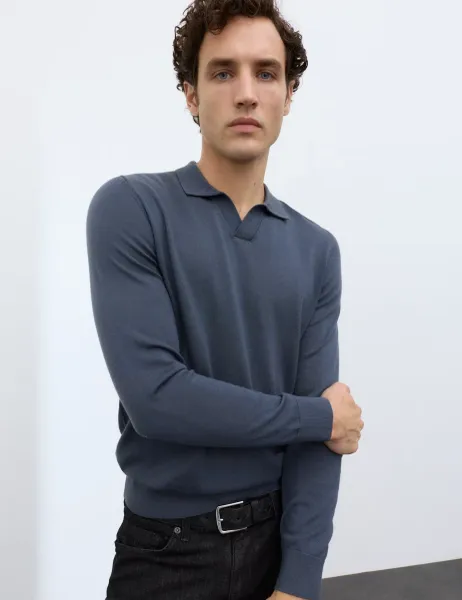 Autograph Pure Extra Fine Merino Wool Knitted Polo Shirt Nightshade