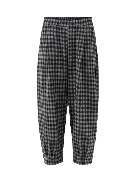 Mama B Cotton Blend Large Check Barrel-Leg Trousers