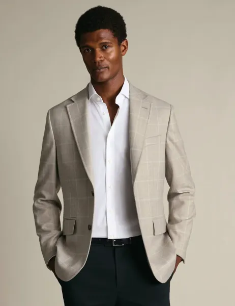 Charles Tyrwhitt Slim Fit Pure Wool Check Textured Blazer Grey Mix