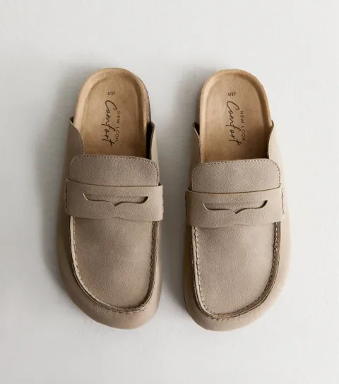 Women's Camel Faux Suede Flat Loafer Mules Vegan