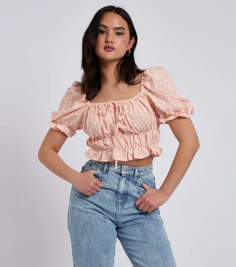 Women's Pink Gingham Floral Print Top