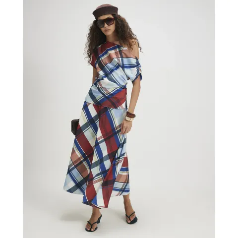 River Island Satin Check Maxi Skirt