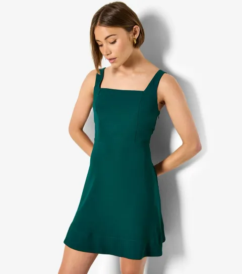 Women's Dark Green Square Neck Mini Dress